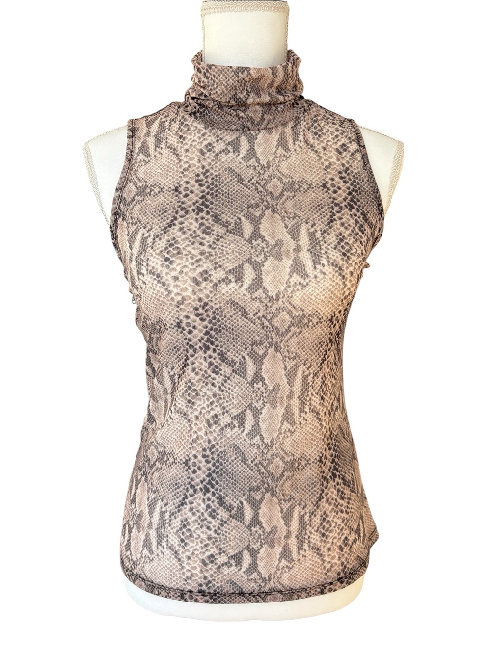 NWT AFRM Los Angeles Sleeveless Mock Neck Top - Sand Snake Print L